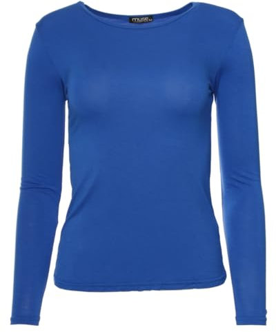 Easy Young Fashion - Damen Basic Rundhals Shirt - Langarm Unterziehshirt - Skinny Fit 1093 - Blau L