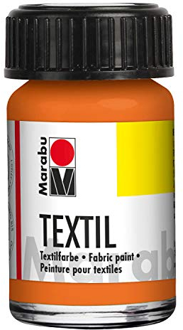Marabu 17160039013 - Textil Stoffmalfarbe orange 15 ml, Stoffdruckfarbe auf Wasserbasis, für helle Stoffe, waschbeständig bis 60°C, weicher Griff, einfache Fixierung durch Bügeln o. Backofen