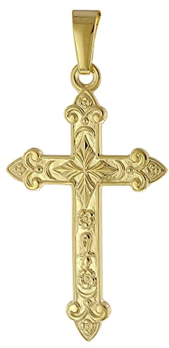 trendor Kreuz-Anhänger Gold 585 (14 Karat) 32 x 16 mm Goldschmuck für Damen und Herren, eleganters Schmuckstück aus Echtgold, schöne Geschenkidee 51916