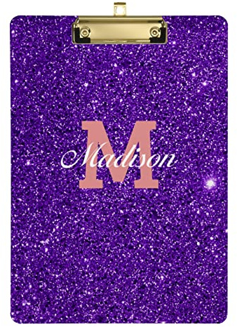 Personalisiertes lila Klemmbrett, A4 Standardgröße, dekorative Clipboards mit Text-Logo für Büros, Schule, Klassenzimmer – 22,9 x 31,8 cm mit niedrigem Profil-Metallclip