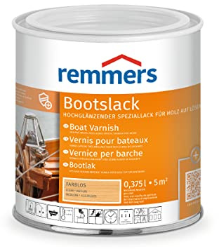 Remmers Bootslack farblos, 0,375 Liter, Boots Lack hochglänzend, Klarlack, auch für Holzmöbel, Fest- und Bierzeltgarnituren geeignet, inklusive Grundierung