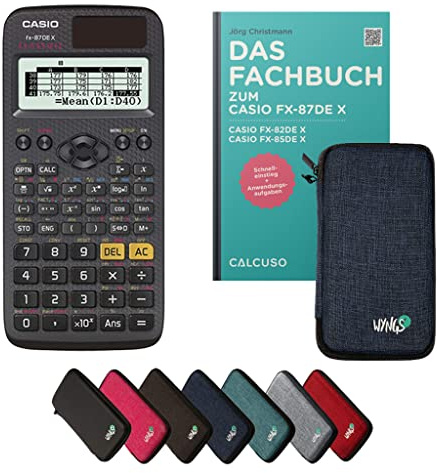 Casio fx-87DE X Incl. Funda Protectora Azul y Libro especializado (80 páginas, DIN A5) – Calculadora científica – Smart Set (Alemán)