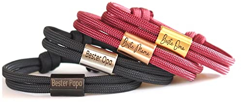 Surfer Familien Armband personalisiert mit Gravur, Wunschgravur, Segeltau Armband, Surferarmband, Edelstahl, Unisex