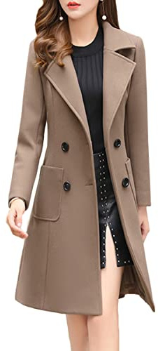 Onsoyours Trench Long pour Femme Trench Léger à Double Boutonnage Lady Coupe-Vent Printemps Automne Manteau en Laine C Kaki L
