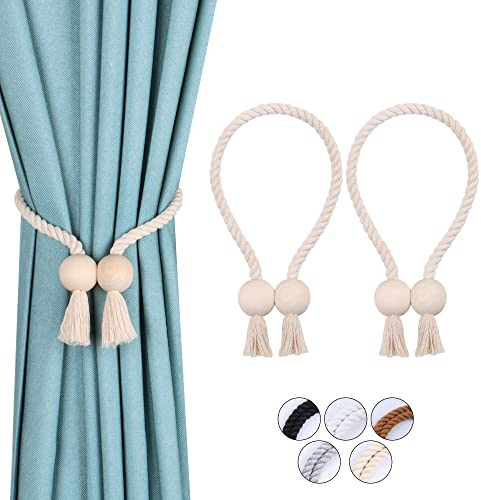 OCIOLI Paquete de 2 alzapaños magnéticos Fuertes para Cortinas para Exteriores, alzapaños de algodón Tejidos a Mano, alzapaños para Cortinas (Beige - Boule, 2)