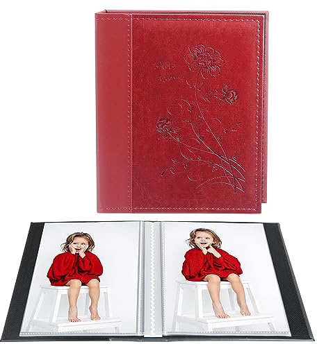 Miaikoe litet fotoalbum 6 x 4 2 paket, varje paket innehåller 50 vertikala bilder, slip in toppmatade fotoalbum endast 10 x 15 cm för förvaring av konstverk eller vykort (röd)