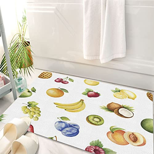 Badematte rutschfeste Badezimmermatte Super saugfähiges Wasser,Aquarell-Stil-Effekt-Früchte wie Bananen-Trauben-Zitronen-Pflaumen-Kirsch-Illustrati,einfach zu reinigen und zu trocknen Badezimmermatten