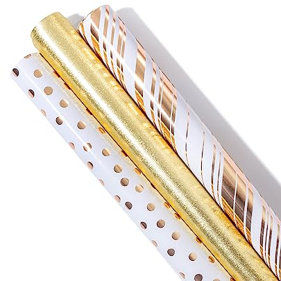 We Moment Zone Gold Geschenkpapier,Golden Geschenkpapierrolle Verpackungspapier für Festival Party-3 Rollen (43x300cm pro Rolle)