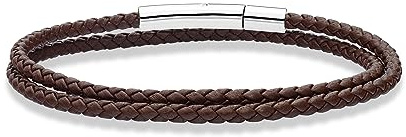 Miabella Genuine Italian Double Wrap Braided Leather Bracelet for Men Women, Stainless Steel Clasp, Made in Italy (Brown, Small - 7 Length)