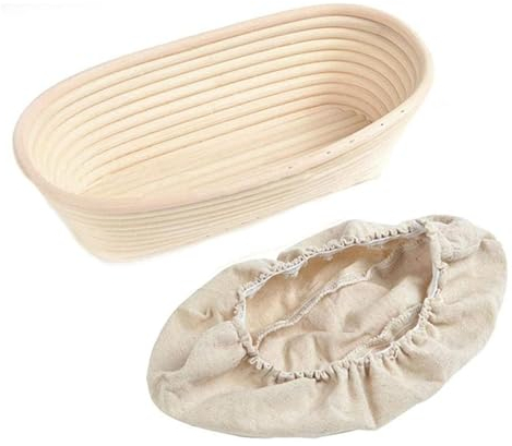 Panier à pain avec doublure | Panier à pain ovale de 24 cm | Paniers à pain Bannetons | Paniers à pain en rotin | Fournitures de cuisson pour pâte à pain, farine