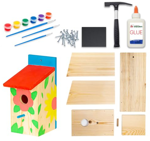 ITA DIY Nistkasten zum Zusammenbauen und Bemalen TreeTopTreat - Vogelhaus Komplett Bausatz mit Hammer, Nägeln, Farben zum Bauen und Malen für Kinder - Bastelset für Jungen & Mädchen - Vogelhäuschen