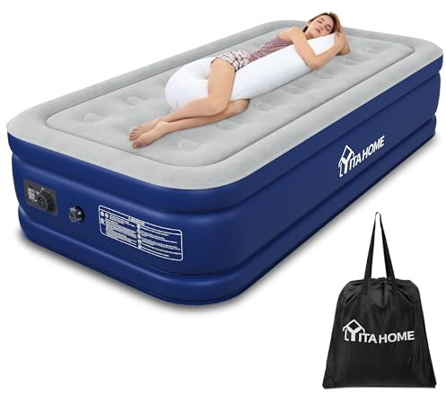 YITAHOME Luftbett Selbstaufblasend Einzel, Luftmatratze mit Integrierter Elektrischer Luftpumpe, Aufblasbare Matratze Bett mit Aufbewahrungstasche für Camping, Gästebett, 191x99x46cm (Grau & Blau)
