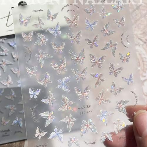 3 Stück Nagelsticker, Selbstklebend Glänzend Aurora Schmetterling Nagelsticker, Farbe Erleichterung Schmetterlinge Nagelsticker, Nail Art Dekoration Nagel Design Zubehör, für Frauen Nagel DIY Art