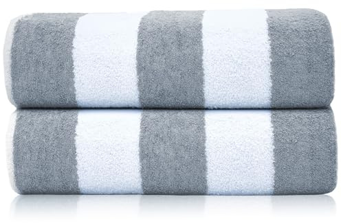 SweetNeedle Toallas de playa para adultos, paquete de 2 unidades, diseño de cabaña a rayas, 100 % algodón, toalla de piscina, secado rápido, súper absorbente, toalla grande para natación, 100 x 150 cm