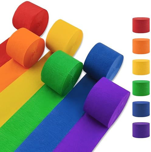 Oun Nana Crepe Paper Streamers 6 Rolls Rainbow Streamers 2.2 Inches 738 Feet, Streamers Party Supplies for Birthday, Wedding, Baby Shower, Bachelorette Party, Graduations Decorations, DIY Crafts