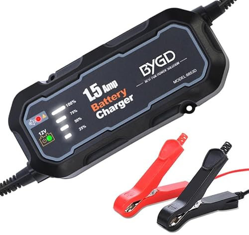 1.5A Car Battery Charger,12V Portable Smart Charger,Battery Maintainer Trickle Charger and Desulfator with 4 Stage Charge Status for AGM,Leisure,Lithium,Motorbike,Motorcycle and Caravan Batteries