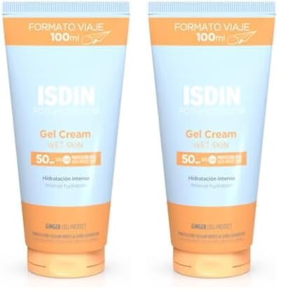 ISDIN Fotoprotector Gel Cream SPF 50+ refrescante, formato viaje, hidratante, rápida absorción, resistente al agua - 100 ml, El ambalaje puede variar (Paquete de 2)