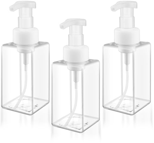 Confezione da 3 dispenser di sapone in schiuma vuota, in plastica, ricaricabili, per shampoo, sapone liquido, lavaggio del viso (trasparente, 450 ml)
