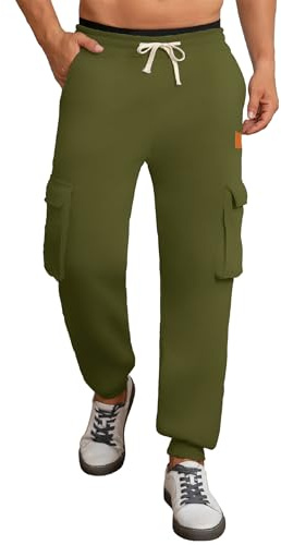 Tolaler Pantalones Hombre Cargo Forro Polar Chándal Deportivos Elásticos con Bolsillos Algodón para Jogging Fitness Diarios Verde Militar XL