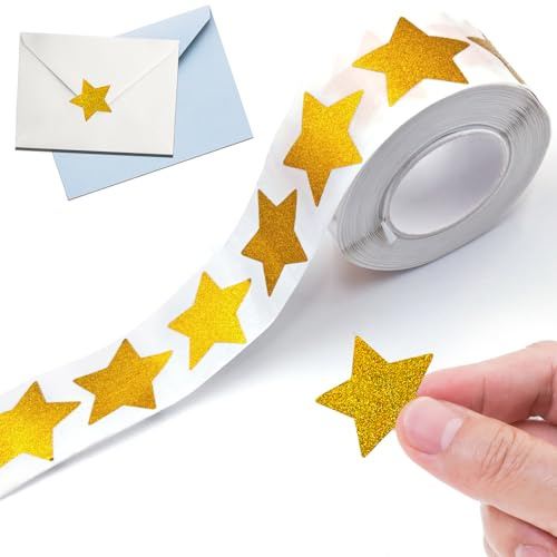 Autocollants Noël Étoiles, 500pcs Stickers Noël Étoile Or Effet Glitzer Autocollants, Rouleau de Stickers Étoiles de Noël Dorés pour Enfants, Scrapbooking, Cartes de Vœux, Cadeaux pour le Bricolage