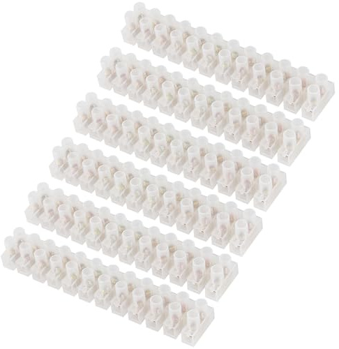 AITRIP 6Pack of 15A Clear Electrical Terminal Blocks,15A Dual Row 12 Position Wire Connectors, White Terminal Block Electrical Connector Strips