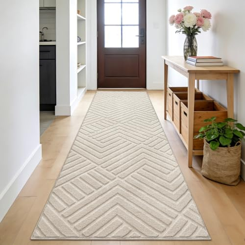 Enyhom Tapis de couloir pour couloir, cuisine, moderne, antidérapant, lavable, pour entrée, couloir, porte, chevet, buanderie, crème - 80 x 300 cm