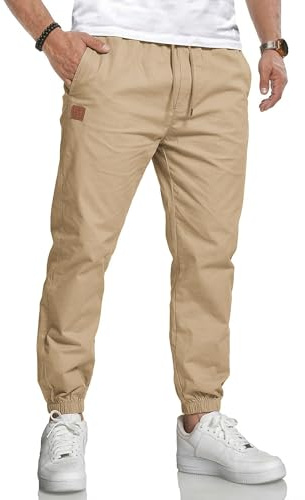 Volemo Pantalon Jogger Homme Chino Taille Élastique Ourlet Élastique avec Poches Latérales Zippées