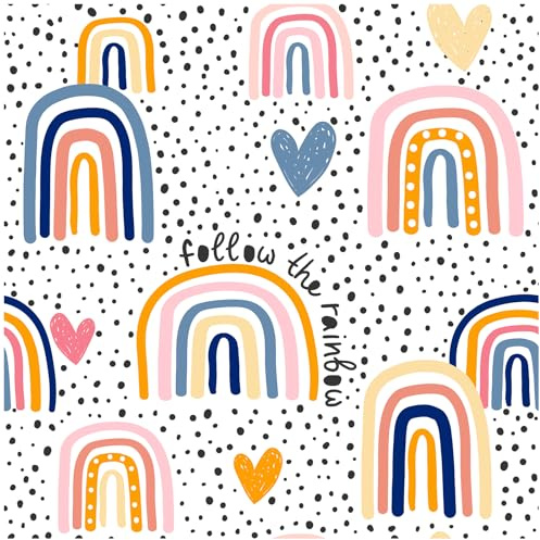 HAOKHOME Rainbow Peel and Stick Wallpaper Nursery Kids Room Wall Paper Removable Self Adhesive Cut Heart dots for Playroom Accent Wall 17.3in x 9.8ft