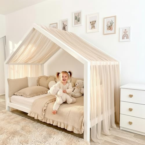 Baby Fancyroom Ciel de lit de maison en tulle, fait à la main, froncé, baldaquin, pour lit d'enfant, chambre d'enfant (beige, 300 cm)