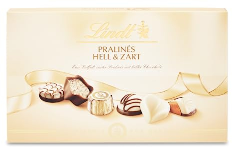 Lindt Schokolade - Pralinen Hell & Zart | Pralinés-Schachtel mit 21 heller Pralinen in 7 köstlichen Sorten mit und ohne Alkohol | Pralinengeschenk | Schokoladengeschenk | 200 g (1er Pack)