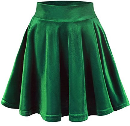 Damen Mädchen Basic Mini Skater Rock Samt Stretch Rock (L, Dunkelgrün)