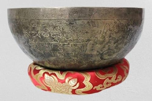 Superb cuenco tibetano (8 OM Mane Padme Hum Mantra tallado – golpeado martillado cuenco tibetano, mano tallado de Nepal