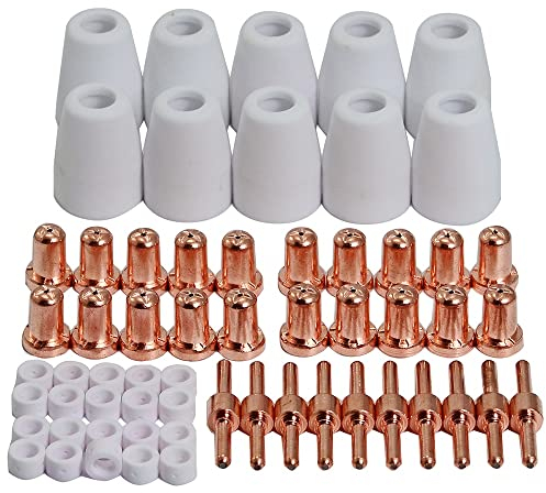 RIVERWELD Kit Consommables Allongés pour Torche Plasma PT-31 JG-40 LG40 Électrode 18205L Buse Allongée 18866L cran Protecteur 18204 pour Découpeurs Cut 50D, Cut 50 et Cut 40 60 pièces