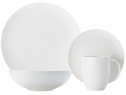 Maxwell & Williams White Basics Diamonds 16 Piece Dinner Set in Gift Box, Porcelain, White