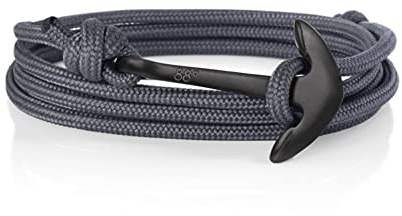 Eighty Eight Degrees Pulsera de ancla de cuerda para hombre y mujer fabricada en acero inoxidable y cuerda resistente, ajustable (Charcoal & Black)