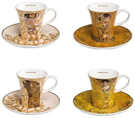 CREAFLOR HOME 4er Set Gustav Klimt Espressotassen konisch ALLE Motive H. 8cm Goebel Porzellan