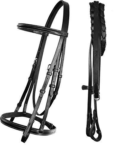 ExionPro Briglia tradizionale rialzata con redini allacciate | Briglia per cavallo | Inglese Horse Tack