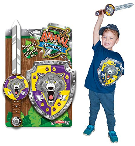 Animal Armouriez - Loup de Deluxebase. Ensemble Épée et Bouclier en Mousse Jouets pour Enfants Motif Animaux