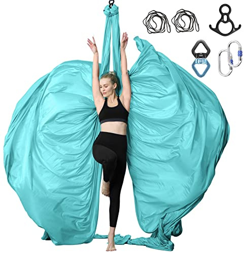 SKYPHAROS 11 Yards Aerial Silks Yoga Swing Set - Aerial Yoga Hammock Kit Anti-Gravity Flying for Fitness, Low/Non Stretch Nylon Tricot Fabric Hardware Included for Dance