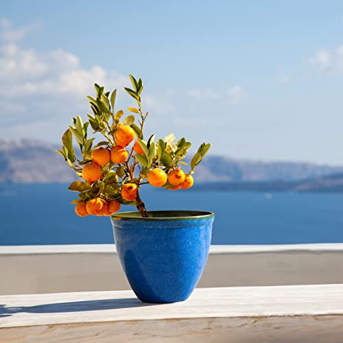 Jinfa 1 Pot de Fleurs en Plastique Effet céramique émaillée | Bleu Marine | Santorini Design | Ø 39,5 cm x 33,5 cm