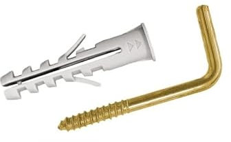 Virsus Tacos con gancho dorado 5371, medidas 4 x 20 mm, taco de pared de nailon y ganchos de acero, tacos universales para fijación de cuadros, marcos, espejos y estantes ligeros (10)