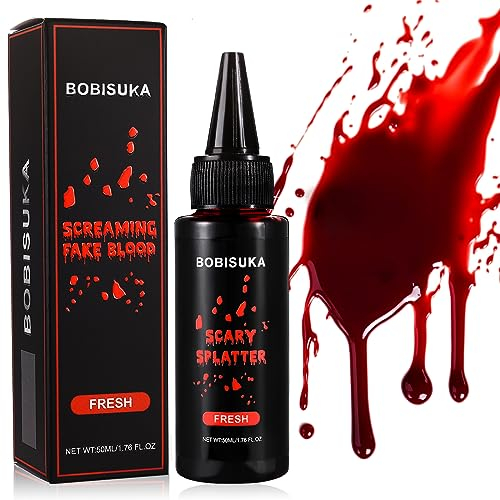 BOBISUKA Halloween Faux Sang 50ml - Fake Blood Réaliste, Lavable, Sûr, Faux Sang pour Halloween, Film, Théâpre, Farces, Blessures Simulées (Rouge Vif)