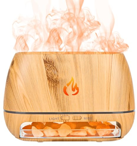 2-in-1 Aroma Diffuser, Diffuser Ätherische Öle Flamme, 200ML Luftbefeuchter Duftlampe Elektrisch, Duftöl Diffuser Automatische Abschaltung, Defuser Luft Aroma Öle mit Himalaya Salt, 7 Farben LED