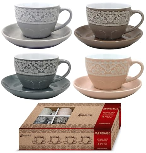 MAURY'S MARRIAGE SET 4 TAZZE DA TE' 200CC MULTICOLORE (CON PIATTINI)