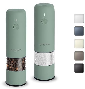 TLYSXPRO Mini Salz Und Pfeffermühle Elektrisch 2er Set, USB Wiederaufladbar, Von Außen Einstellbarer Grobheit Gewürzmühle, Kleine Pfeffermühle Elektrische Mit Reinigungsbürste (Sage Green)