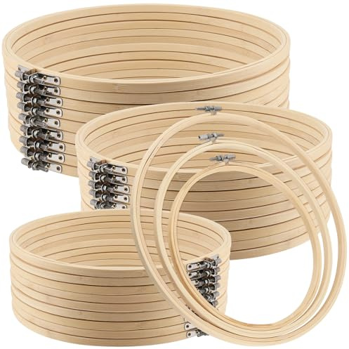 DAKFOOK 30-pack bambubroderiringar, korsstygnsring trä broderiramar för handarbete, korsstygn och broderiprojekt, 10 cm, 15 cm, 20 cm