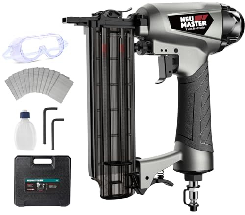 NEU MASTER Pneumatic Brad Nailer, 18 Gauge Nail Gun Fires 5/8-Inch to 2-Inch Brad Nails with Carrying Case, Safety Glasses, 800pcs Nails(Used with Air Compressor)