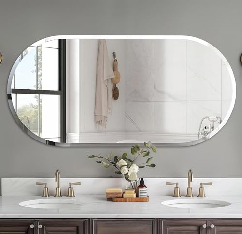Artloge Specchio Bagno da Parete senza Cornice: Ovale 120x60cm Grande Specchio da Bagno Decorativo da ingresso Moderno Argento Vetro con Bordo Smussato per Camera Letto Corridoio Entrata