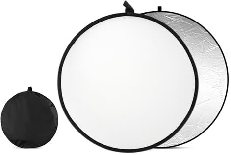 2 en 1 Reflector de Luz, 110cm/43in Reflector Portatil Plegable - Plata Blanco, Reflectores Fotografia Redondo con Bolso para Iluminación Fotografía Estudio Exteriores