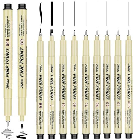 Zeichnung Stifte, 9 Stück Micron Fineliner Stifte, Schwarz Fineliner Stifte mit Verschiedene Linienbreiten, Geeignet für Handzeichnung, Illustration, Skizze, Comics und Unterschrift, Schreiben